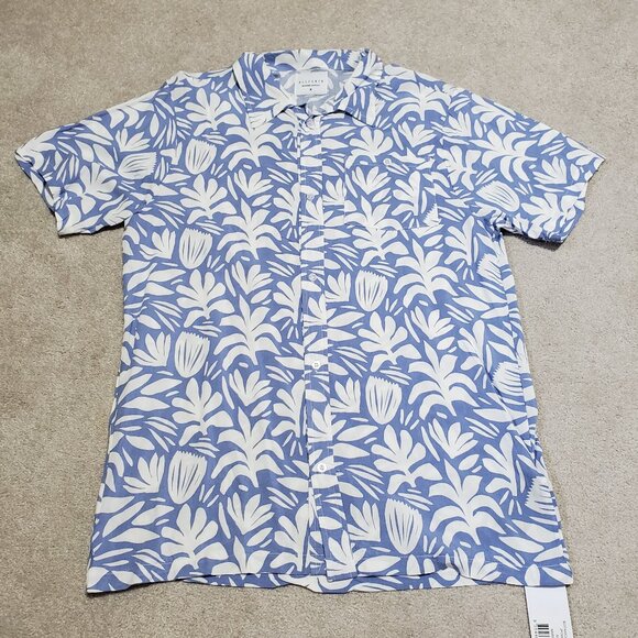 NWT ALLFENIX Botanical Cabana Button Down Front Shirt SS Powder Blue Mens Medium - Picture 1 of 10